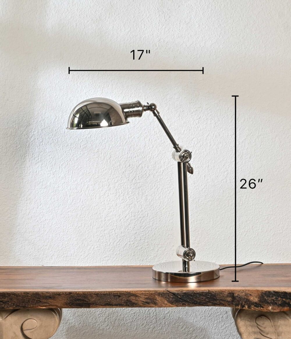 Industrial Adjustable Desk Lamp – Vintage Chrome Table Lamp with Articulated Arm & Dome Shade – Retro Metal Task Light for Office, Study - Image 3