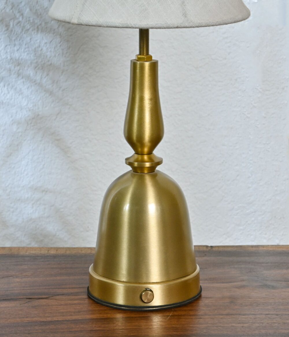 Vintage Brass Table Lamp – Cordless Rechargeable LED Desk Lamp with Soft Fabric Bell Shade - Image 4