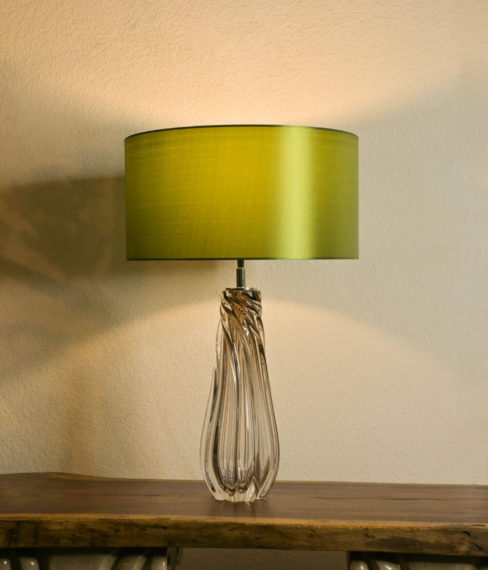 Elegant Modern Glass Table Lamp with Green Silk Shade – Handcrafted Twisted Glass Base – Stylish Decorative Lighting for Living Room, Bedroom, or Office - Image 2