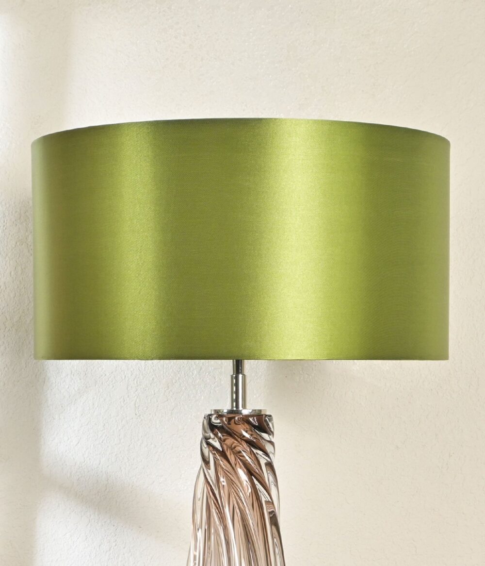 Elegant Modern Glass Table Lamp with Green Silk Shade – Handcrafted Twisted Glass Base – Stylish Decorative Lighting for Living Room, Bedroom, or Office - Image 4