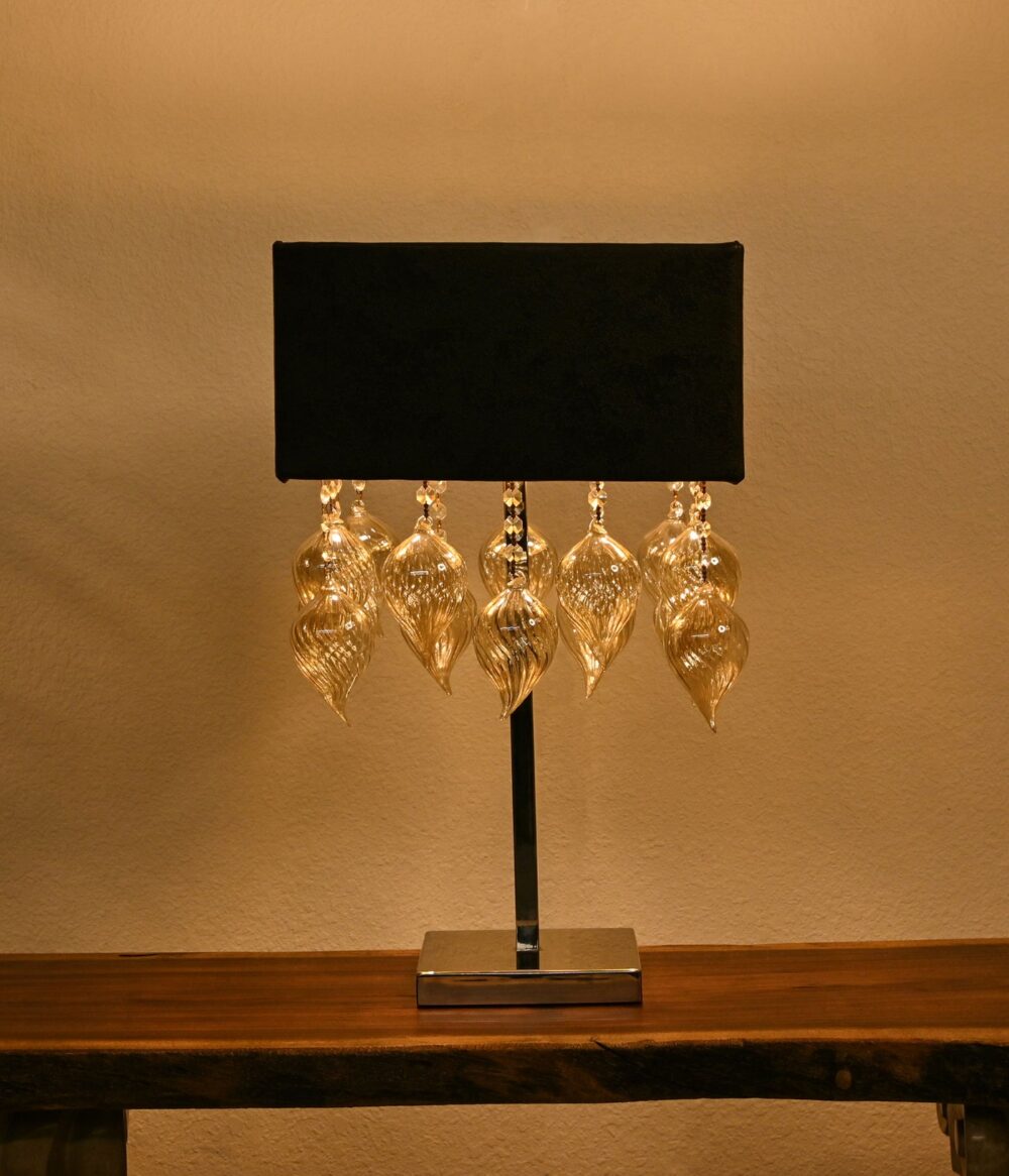 Modern Crystal Table Lamp with Rectangular Black Shade | Elegant Glass Drop Design | Contemporary Accent Lighting for Bedroom, Living Room, or Office - Image 2