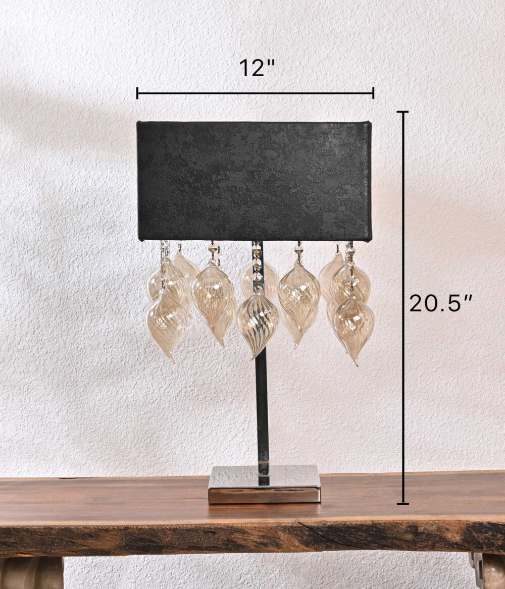 Modern Crystal Table Lamp with Rectangular Black Shade | Elegant Glass Drop Design | Contemporary Accent Lighting for Bedroom, Living Room, or Office - Image 3