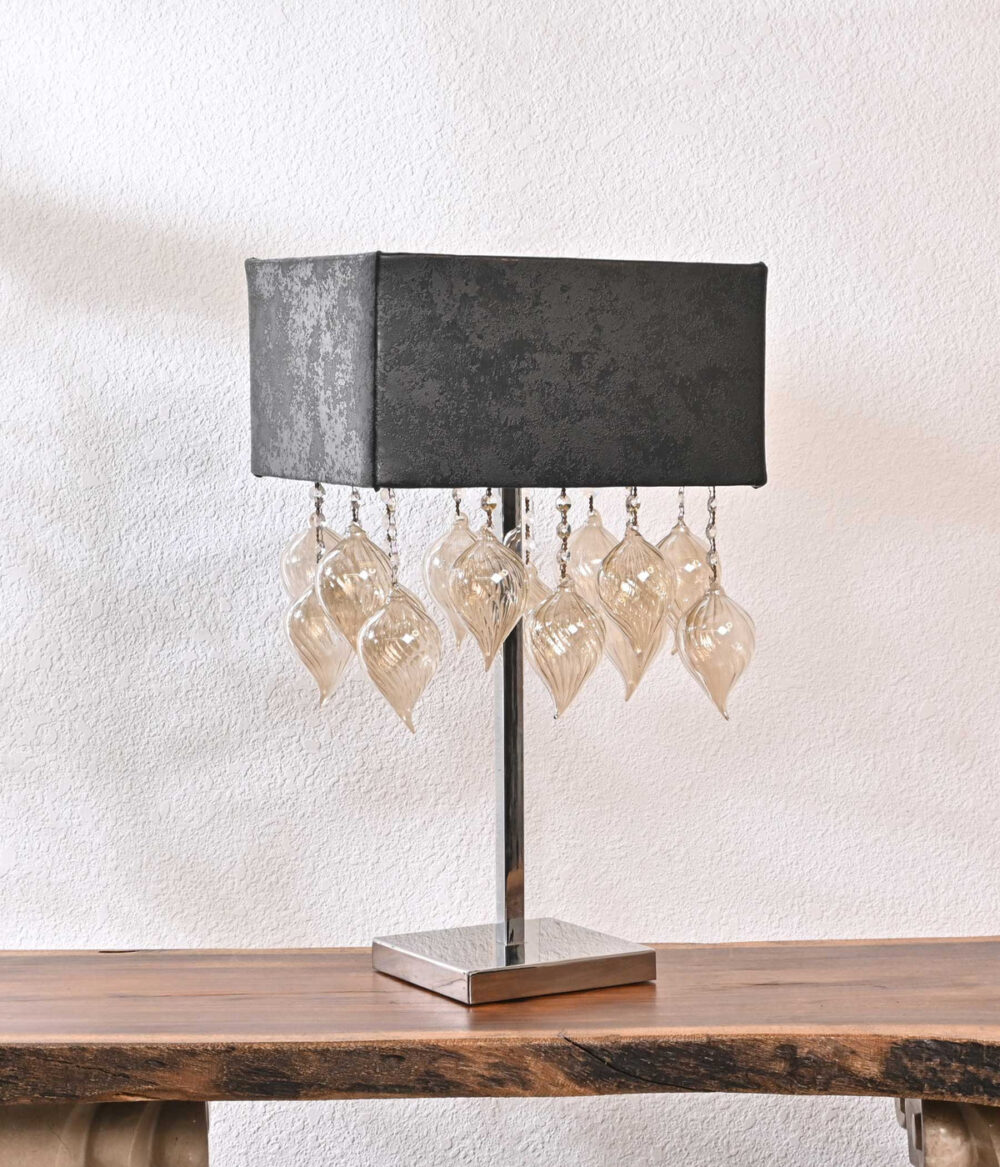 Modern Crystal Table Lamp with Rectangular Black Shade | Elegant Glass Drop Design | Contemporary Accent Lighting for Bedroom, Living Room, or Office - Image 5