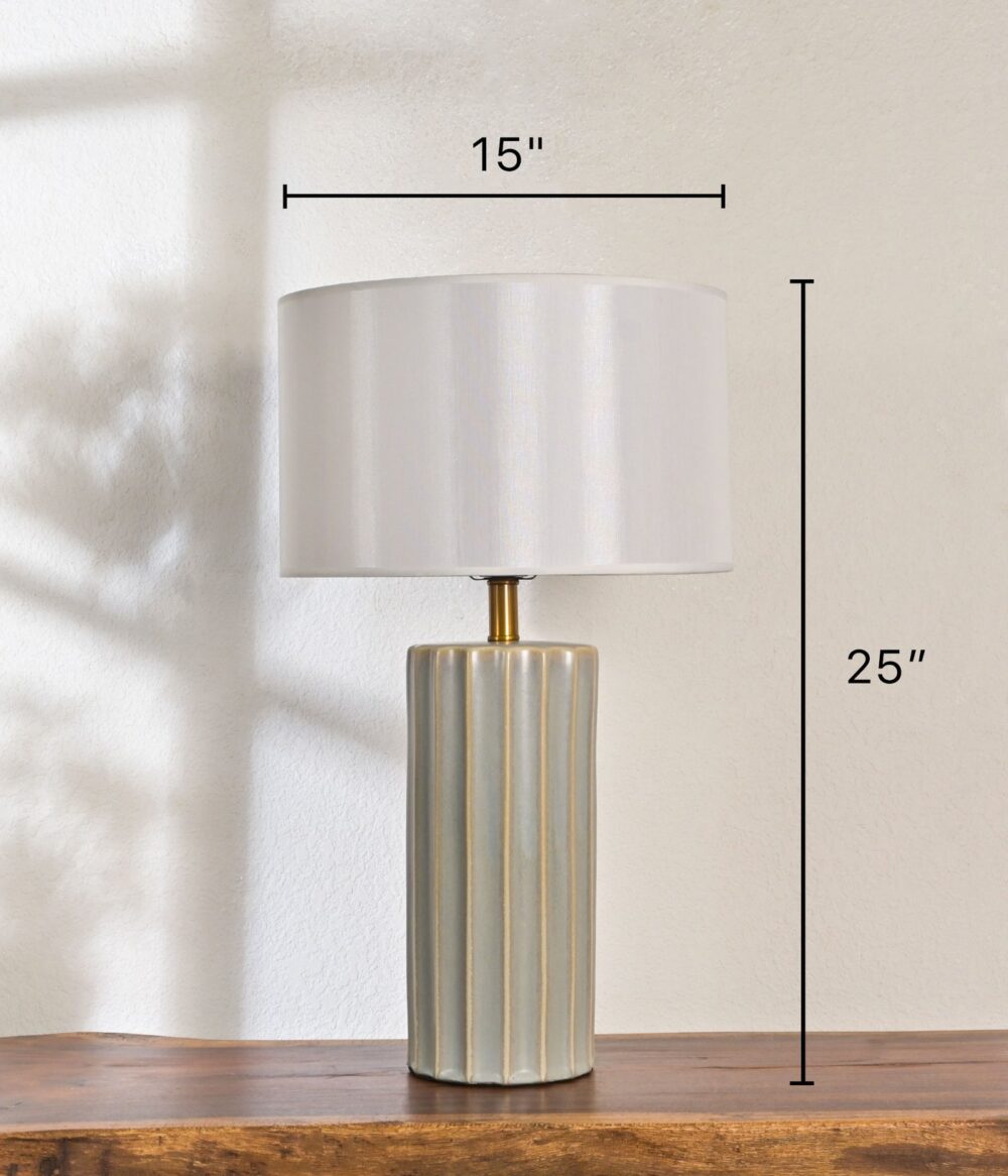Modern Ceramic Table Lamp with White Drum Shade – Elegant Fluted Design for Bedroom, Living Room, or Office - Image 3