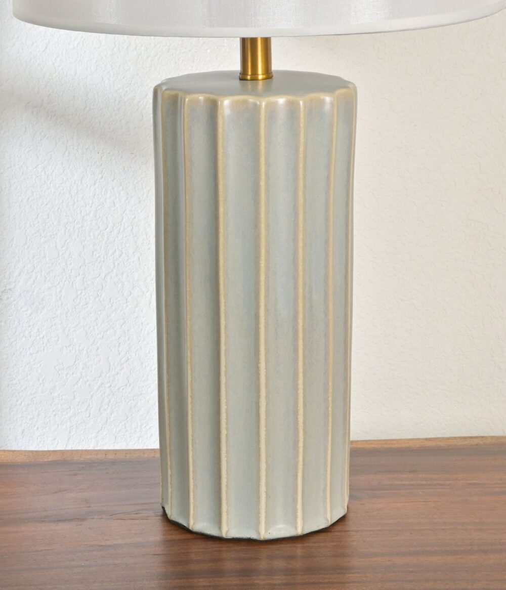 Modern Ceramic Table Lamp with White Drum Shade – Elegant Fluted Design for Bedroom, Living Room, or Office - Image 5
