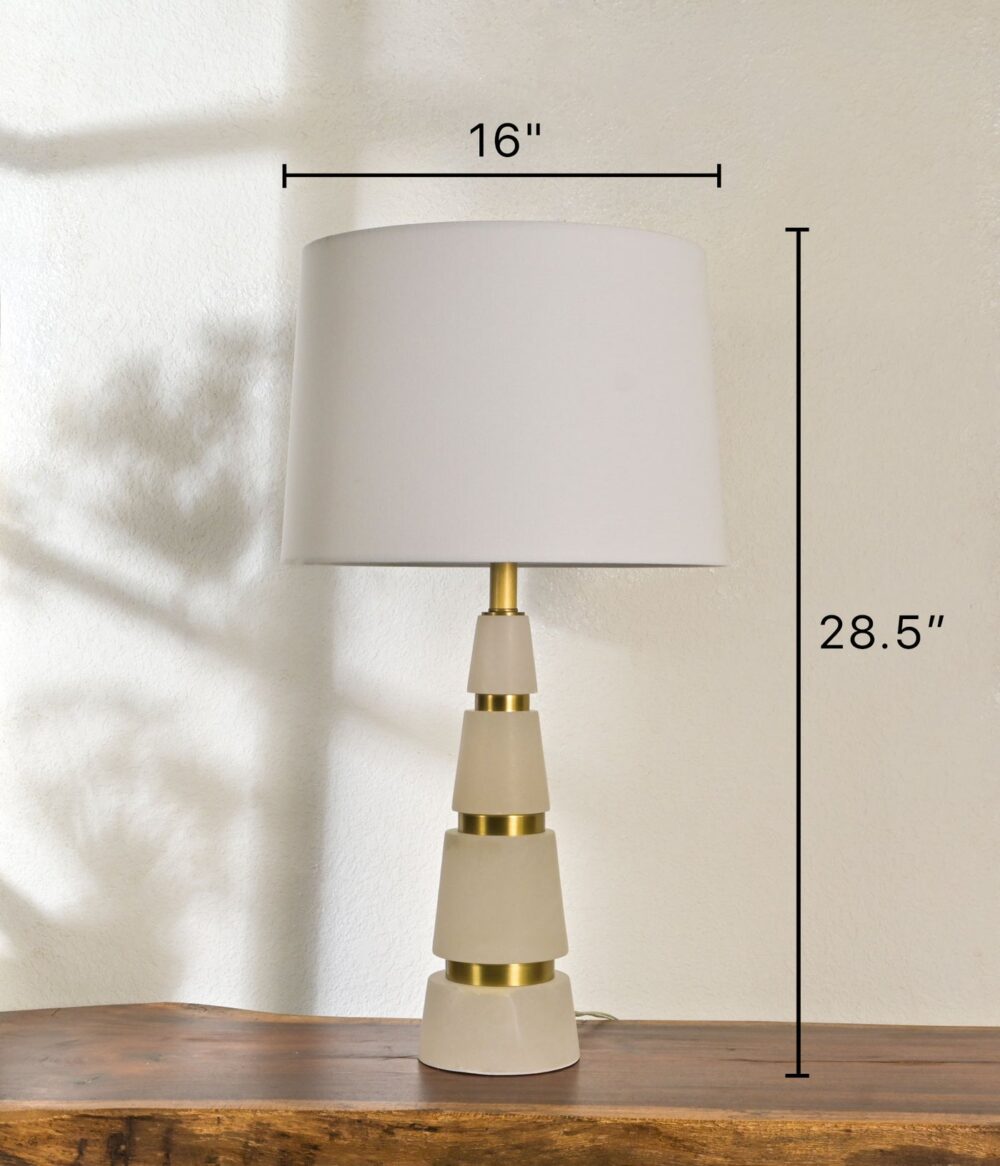 Modern Geometric Table Lamp with White Fabric Shade – Elegant Bedside & Living Room Lighting with Brass Accents - Image 3