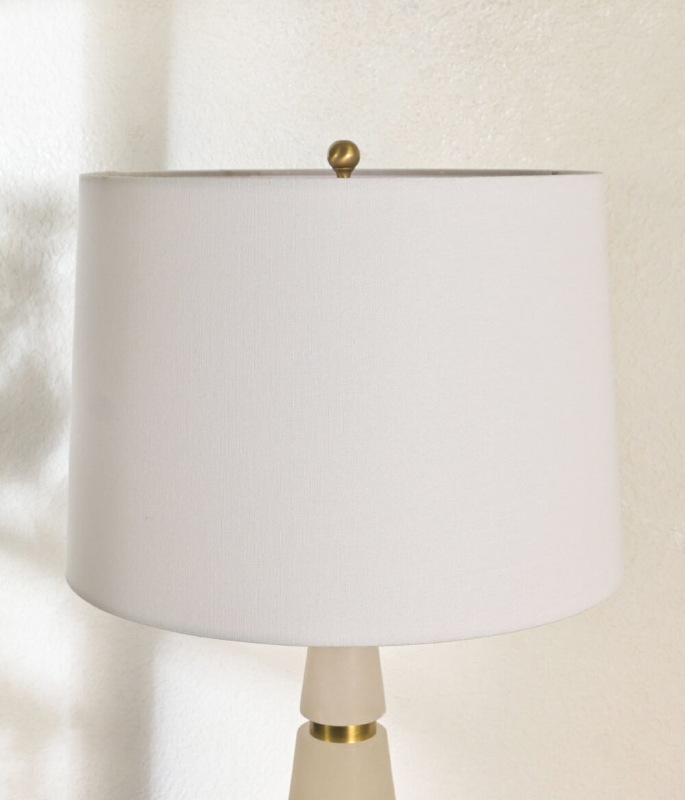 Modern Geometric Table Lamp with White Fabric Shade – Elegant Bedside & Living Room Lighting with Brass Accents - Image 4