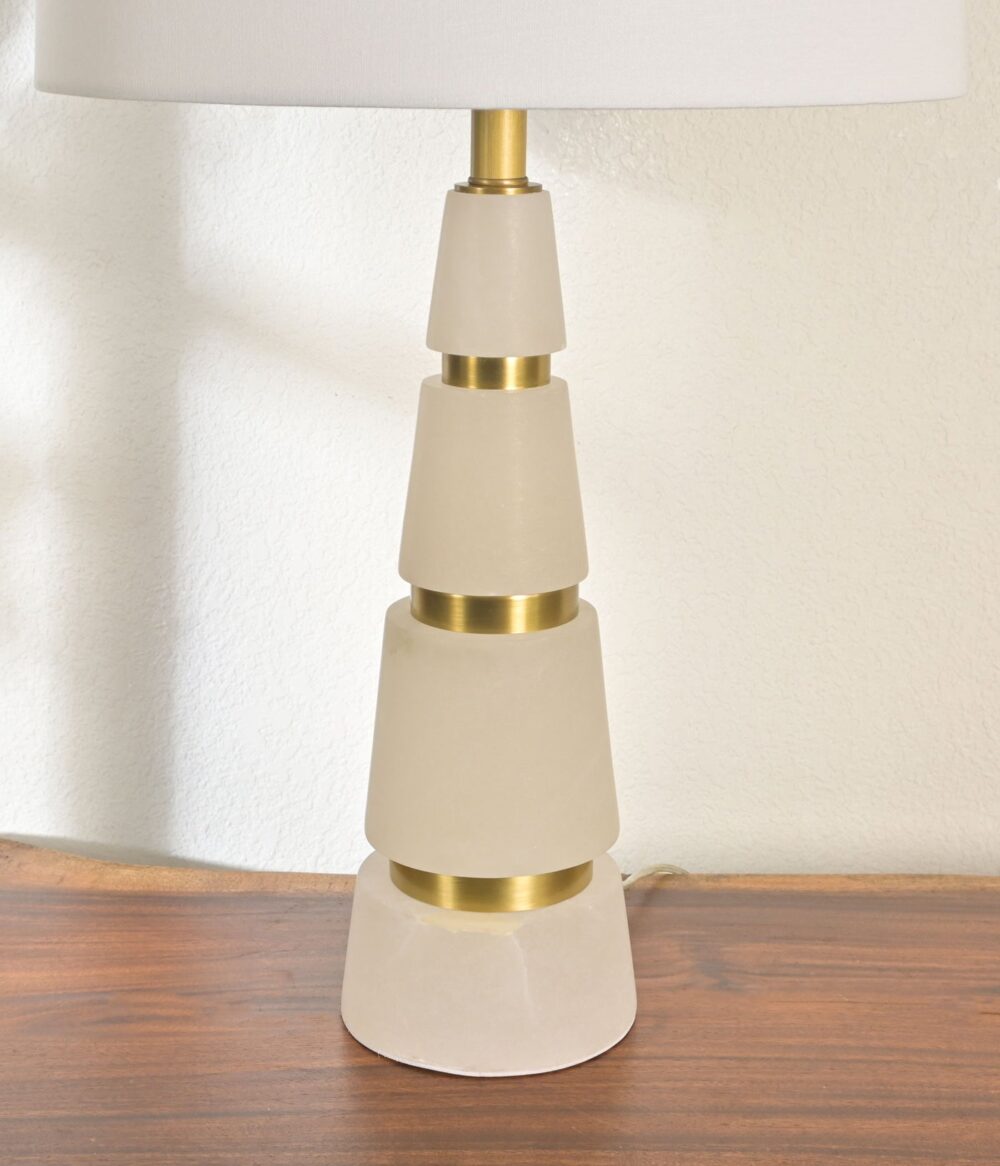Modern Geometric Table Lamp with White Fabric Shade – Elegant Bedside & Living Room Lighting with Brass Accents - Image 5