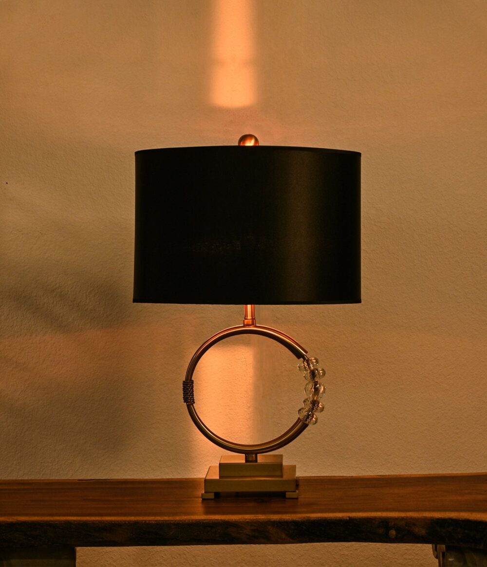 Luxury Crystal Ring Table Lamp with Black Shade – Modern Gold Finish Desk Lamp for Bedroom, Living Room, Office – Elegant Decorative Accent Lighting - Image 2
