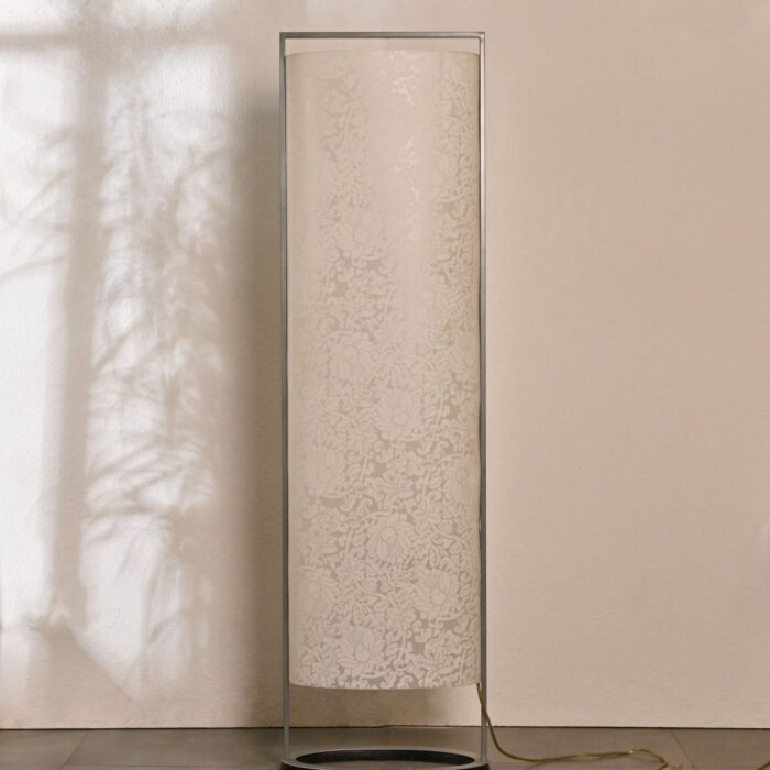Modern Floral Pattern Cylinder Floor Lamp – Minimalist Standing Light with Elegant Soft Glow for Living Room, Bedroom, or Office
