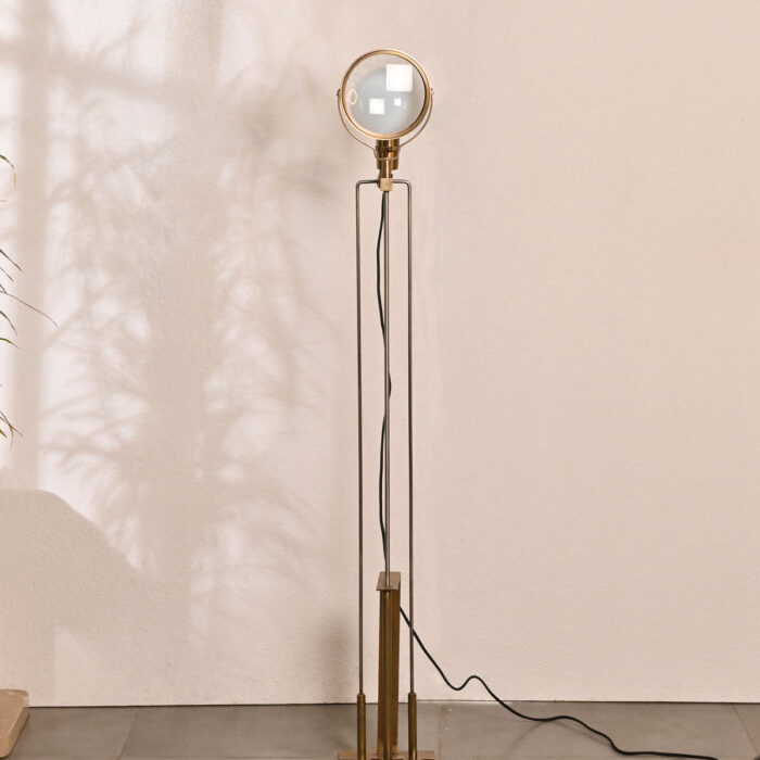Vintage Industrial Floor Lamp – Adjustable Spotlight Tripod Stand with Brass Finish